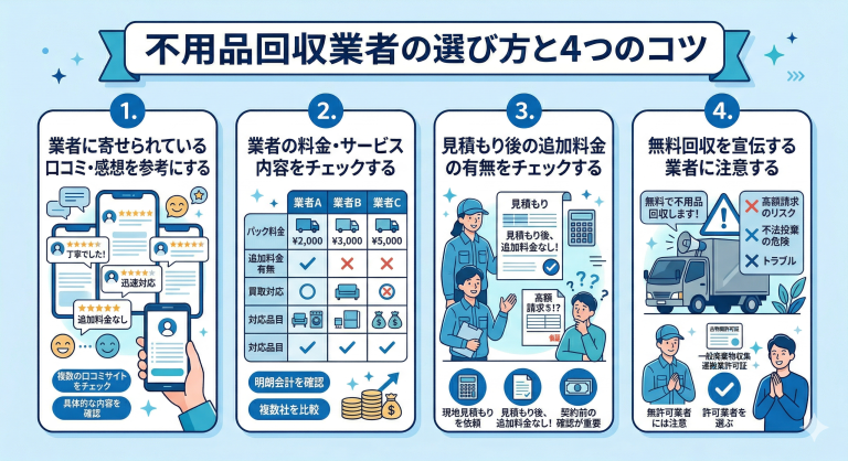 不用品回収業者の4つの選び方