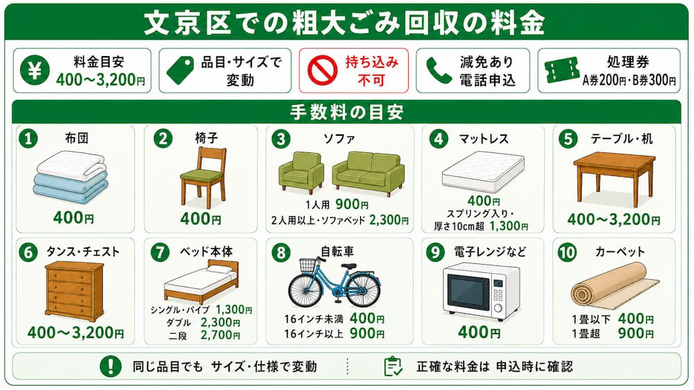 bunkyo ryoukin 文京区での粗大ごみ回収の料金