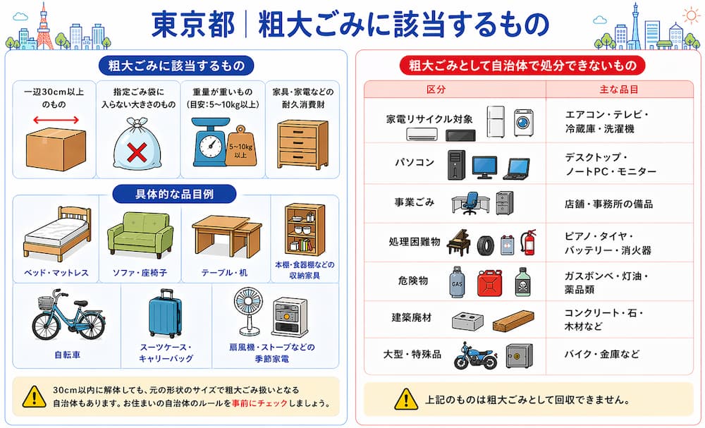 東京都で粗大ごみとして出せるもの・出せないもの