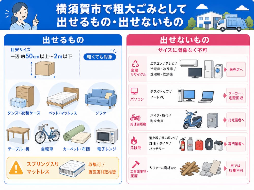 横須賀市で粗大ごみとして出せるもの・出せないもの