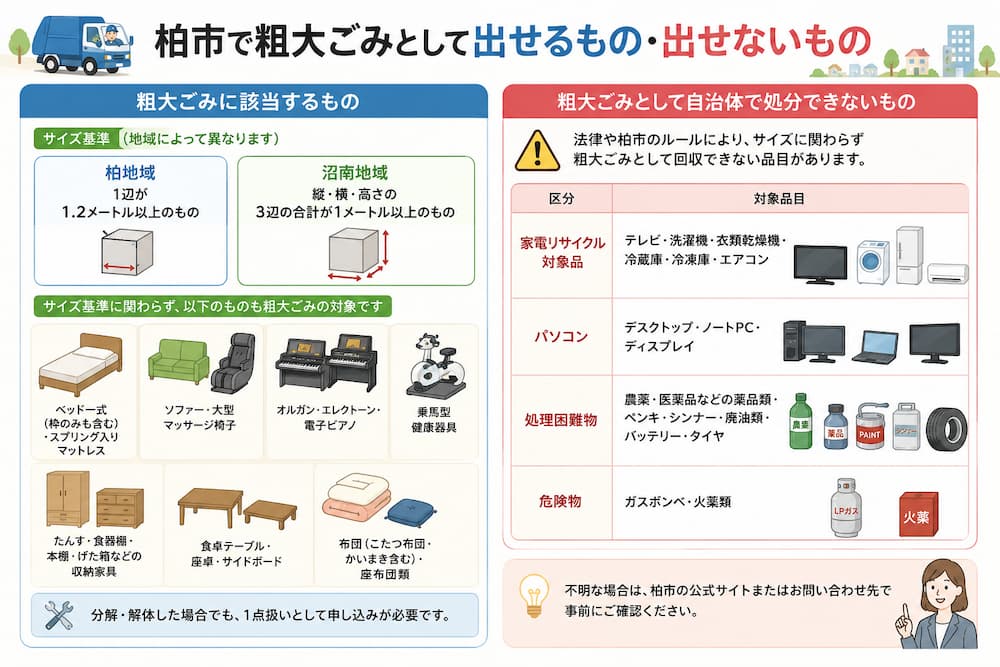 柏市で粗大ごみとして出せるもの・出せないもの