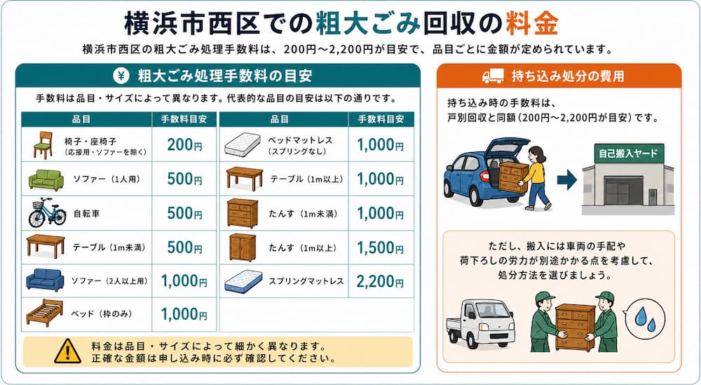 横浜市西区での粗大ごみ回収の料金