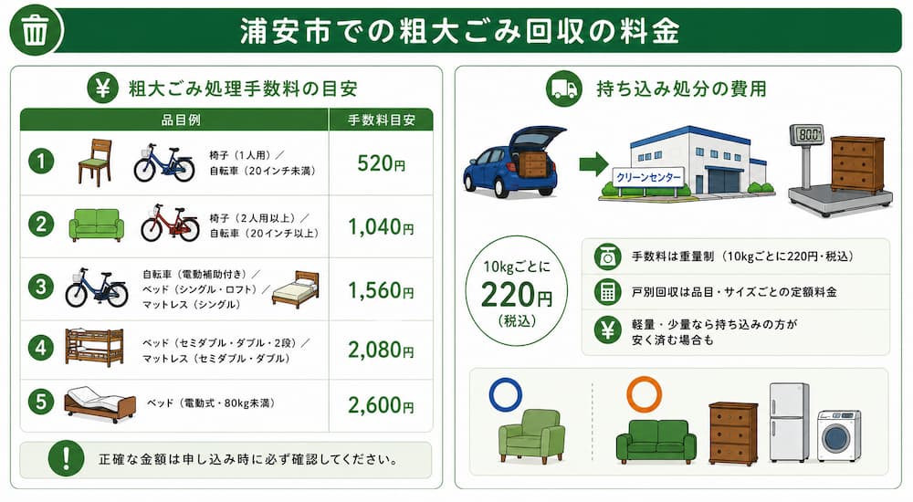 浦安市での粗大ごみ回収の料金