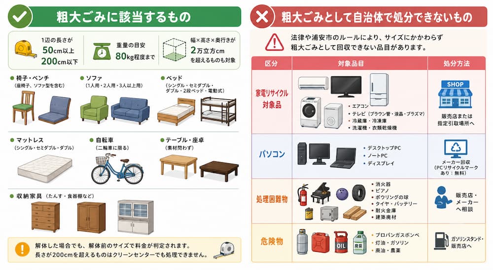 浦安市で粗大ごみとして出せるもの・出せないもの