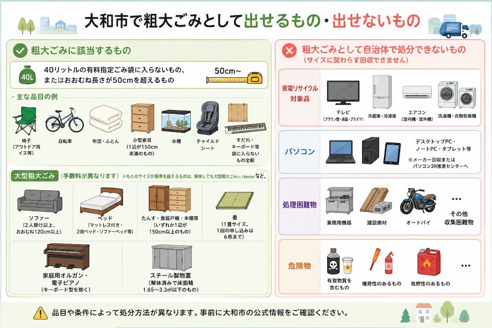 大和市で粗大ごみとして出せるもの・出せないもの