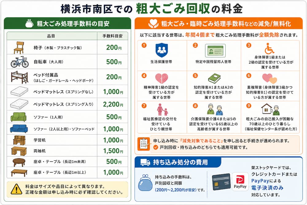 横浜市南区での粗大ごみ回収の料金