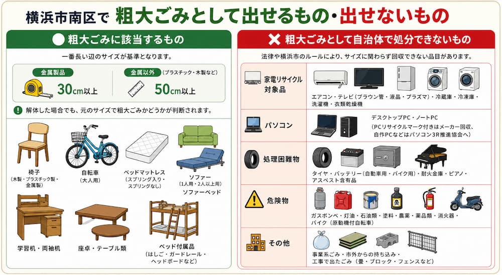 横浜市南区で粗大ごみとして出せるもの・出せないもの