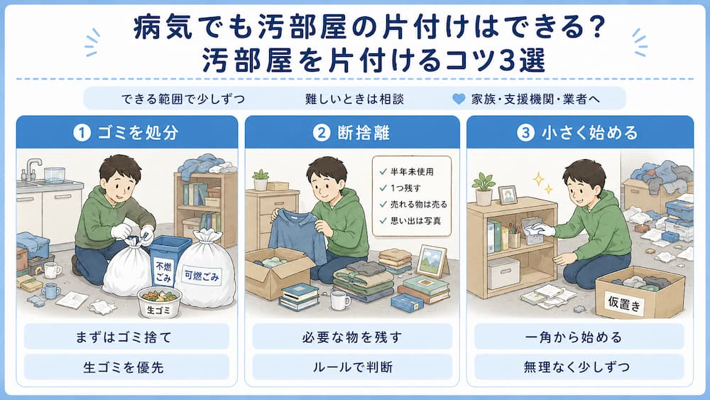 病気でも汚部屋の片付けはできる?汚部屋を片付けるコツ3選