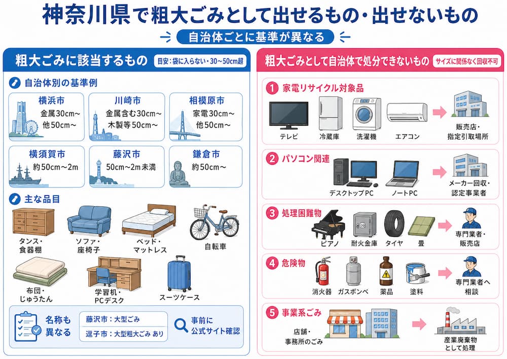 神奈川県で粗大ごみとして出せるもの・出せないもの