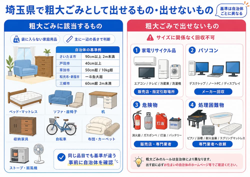 埼玉県で粗大ごみとして出せるもの・出せないもの