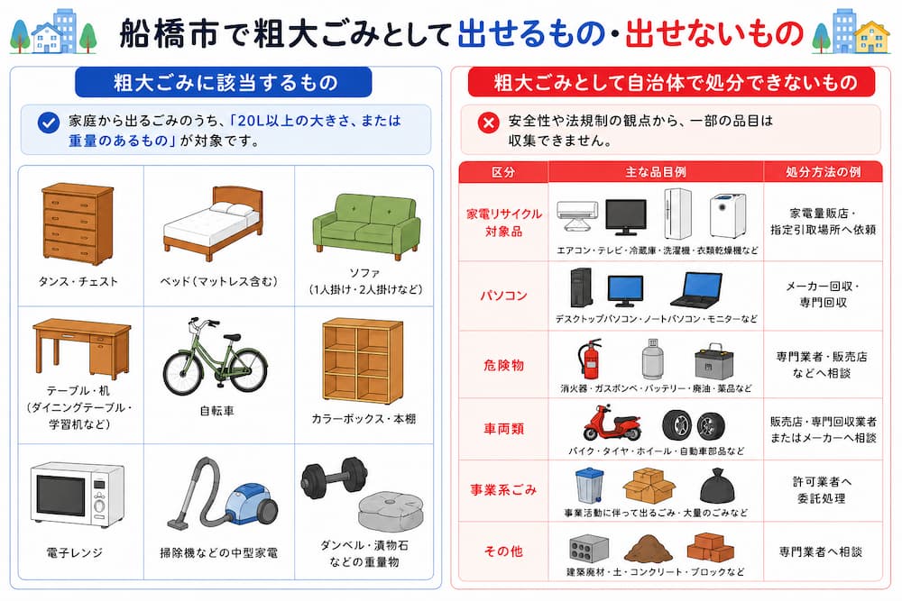 船橋市で粗大ごみとして出せるもの・出せないもの