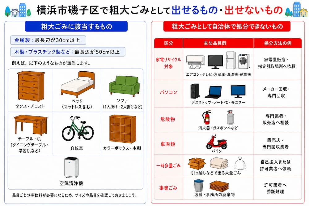 横浜市磯子区で粗大ごみとして出せるもの・出せないもの
