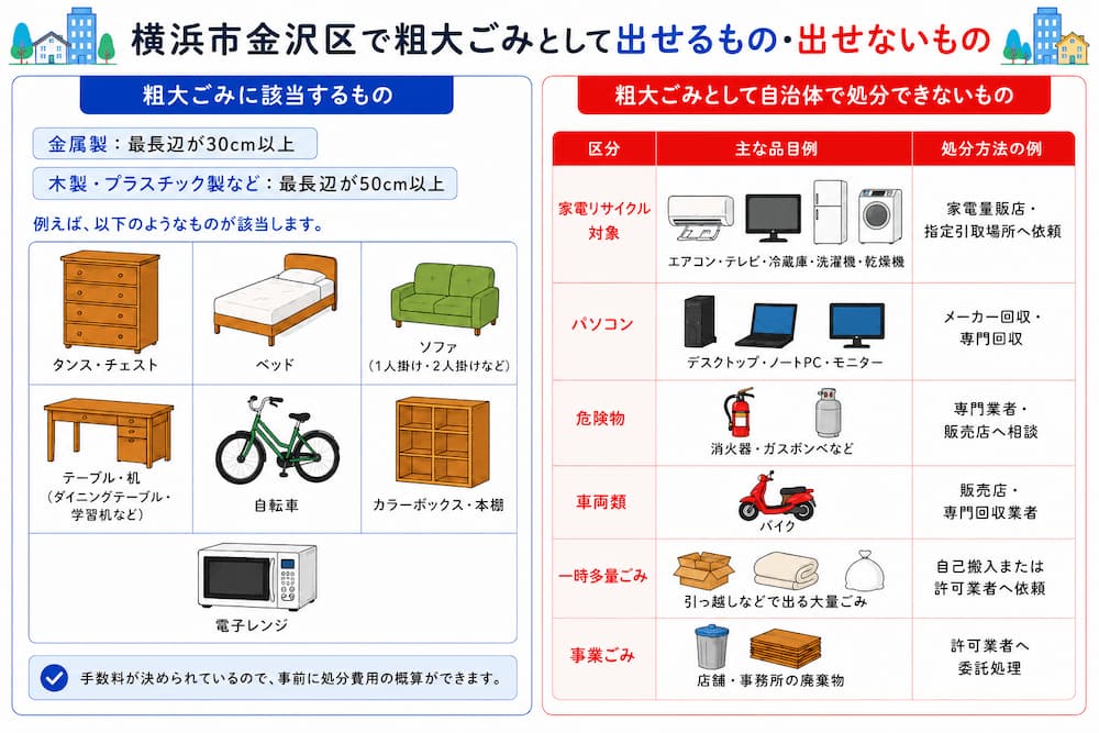 横浜市金沢区で粗大ごみとして出せるもの・出せないもの