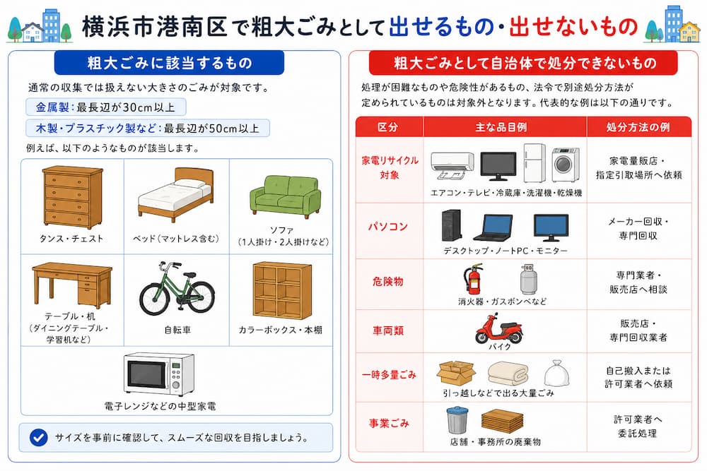 横浜市港南区で粗大ごみとして出せるもの・出せないもの