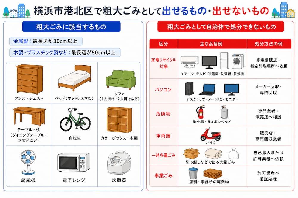 横浜市港北区で粗大ごみとして出せるもの・出せないもの
