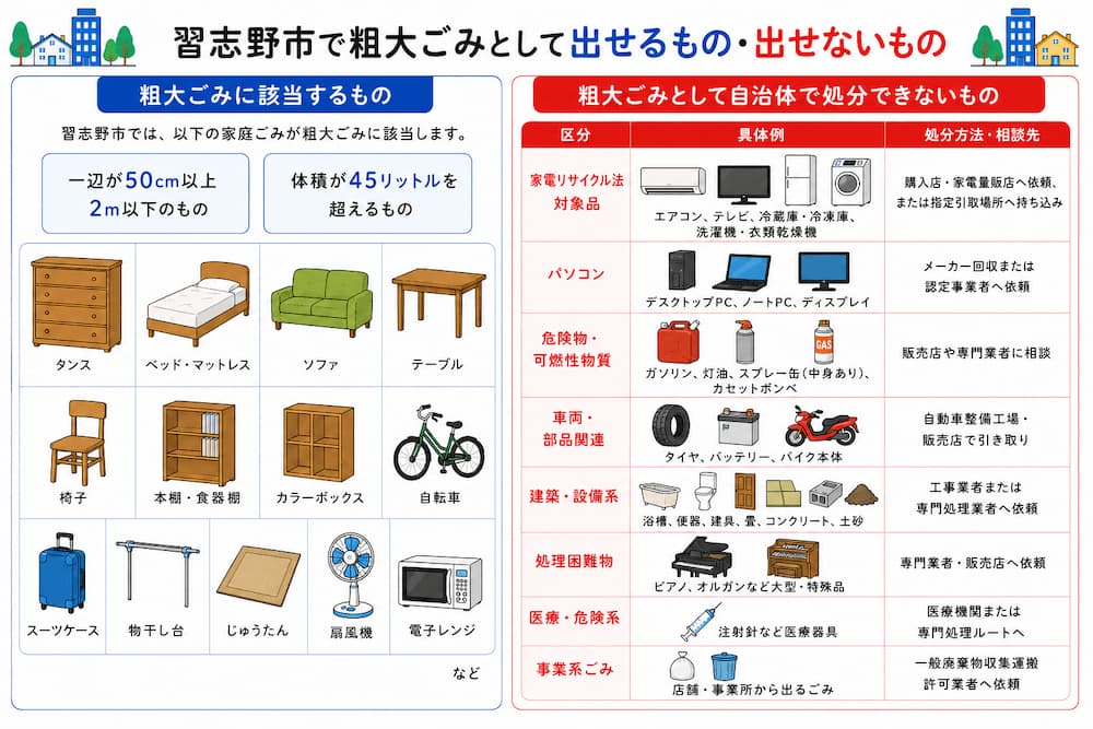 習志野市で粗大ごみとして出せるもの・出せないもの