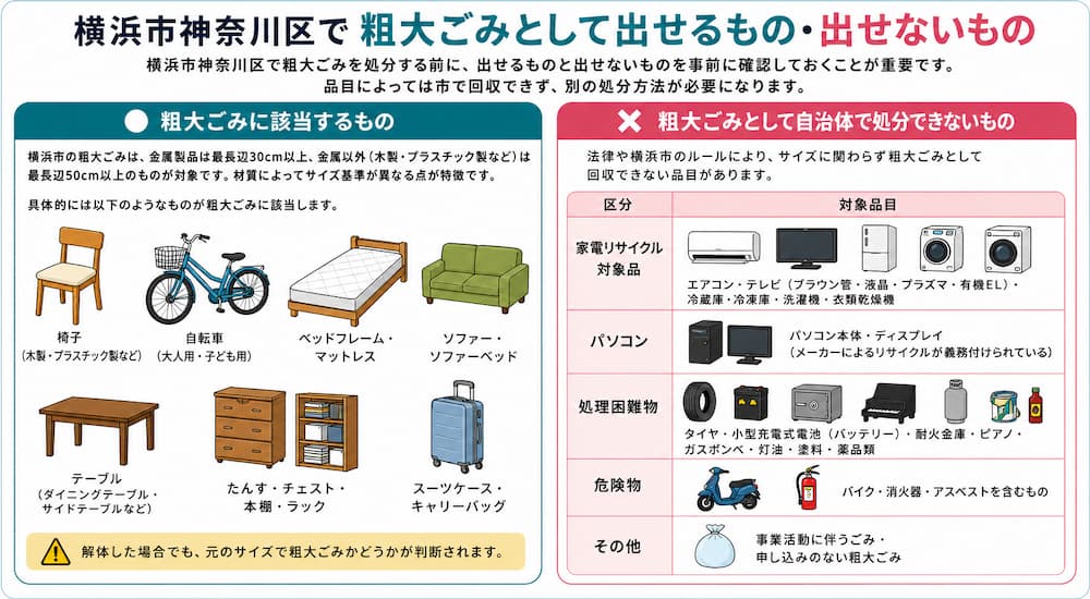 横浜市神奈川区で粗大ごみとして出せるもの・出せないもの