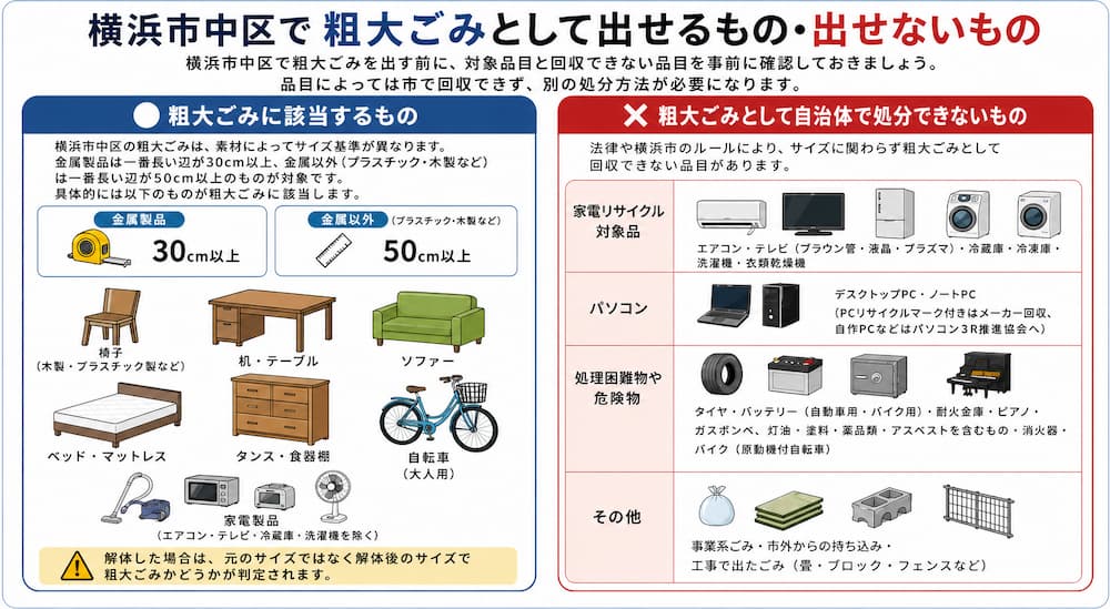 naka taisho 横浜市中区で粗大ごみとして出せるもの・出せないもの