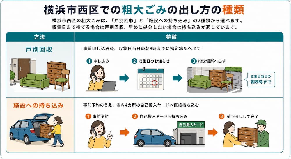 横浜市西区での粗大ごみの出し方の種類