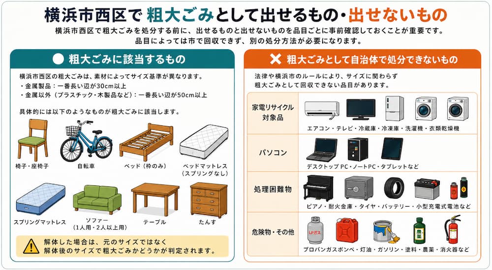 横浜市西区で粗大ごみとして出せるもの・出せないもの