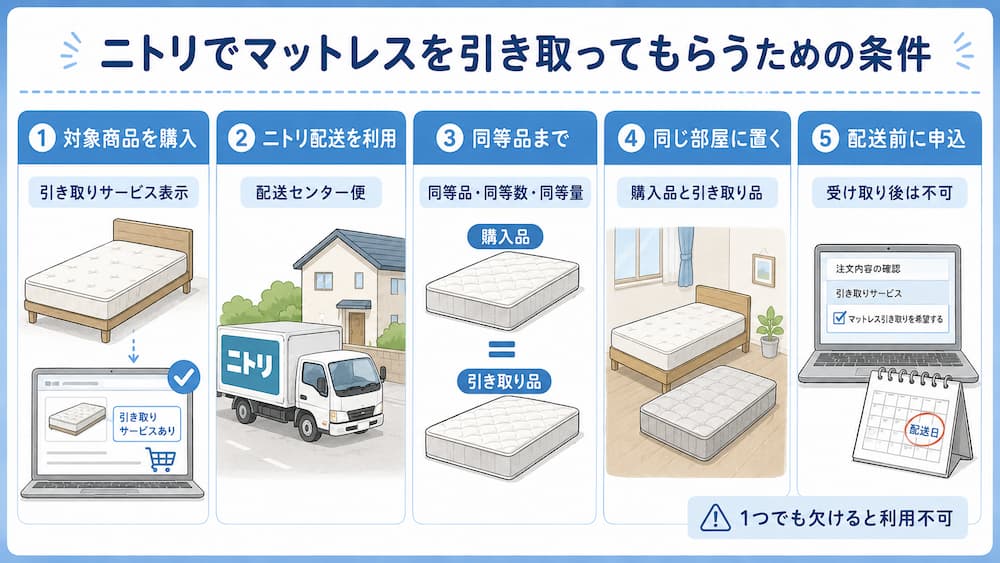 ニトリでマットレスを引き取ってもらうための条件