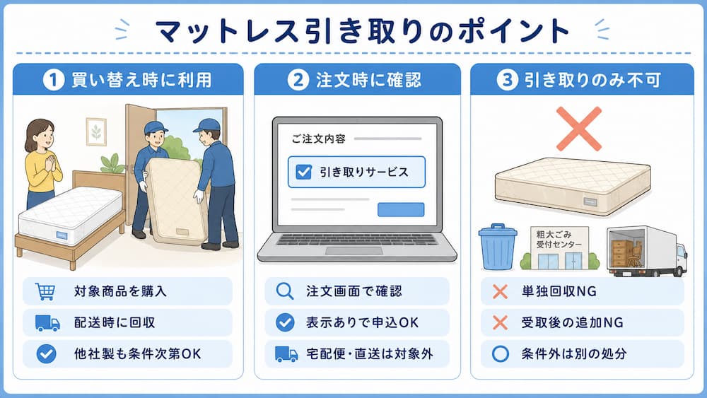 ニトリでは買い替え時に古いマットレスを引き取ってもらえる